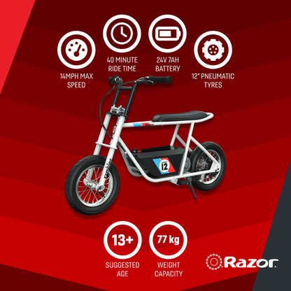 Razor Rambler 12 From 360 Leisure, Razor Rambler 12 features infographic, motorbike, motor bike, kids motorbike, kids motor bike, kids minibike, minibike, kids mini bike, mini bike, razor, crazy cart, gift for kids, outdoor gifts for kids, fun gift for kids, razor scooter, electric scooter, electric scooters, razor electric scooter, razor scooter electric scooter, razor e scooter, razor e electric scooter, razor power scooter, razor e100s electric scooter