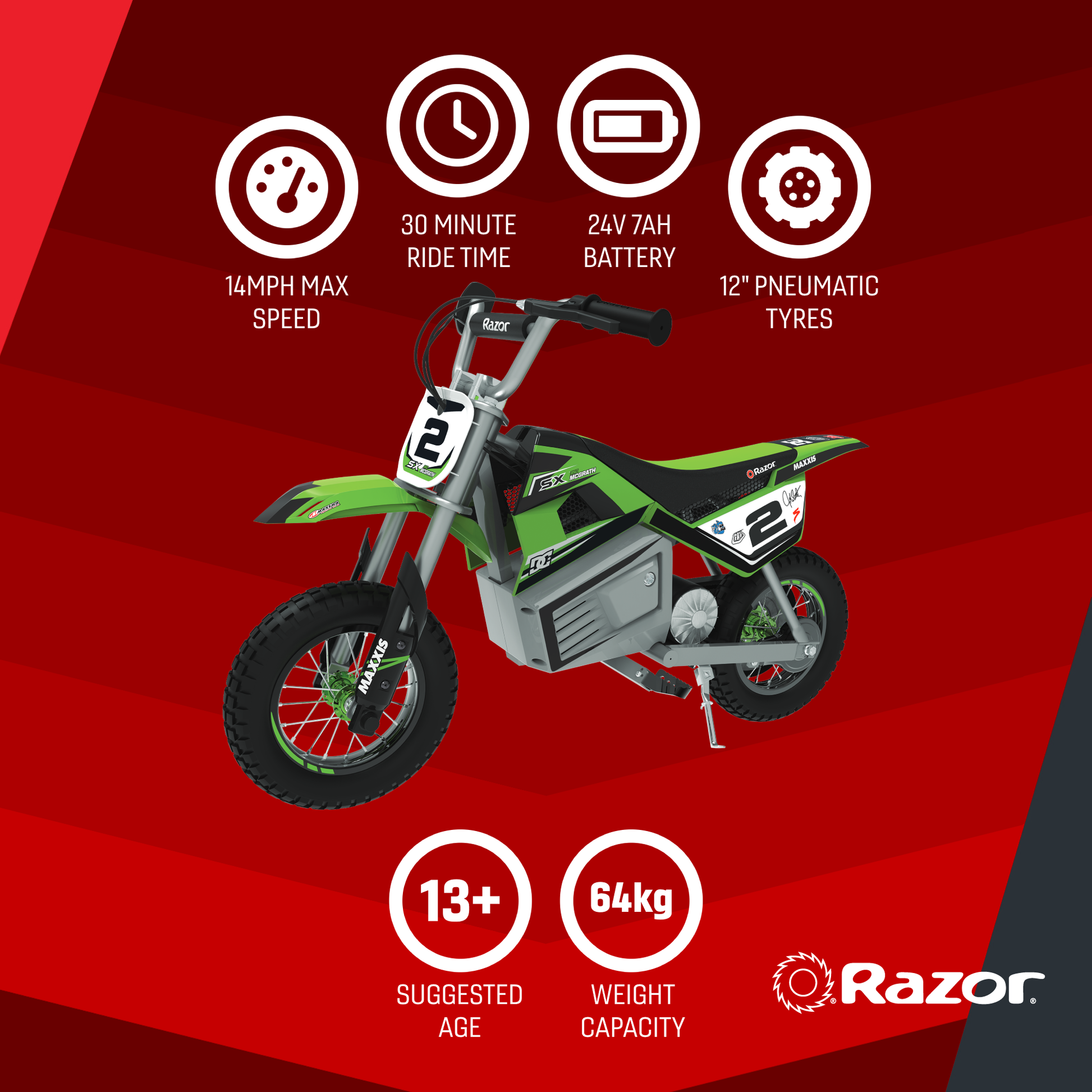 Razor SX350 McGrath Dirt Bike From 360 Leisure, Razor SX350 McGrath Dirt features infographic, motorbike, motor bike, kids motorbike, kids motor bike, kids minibike, minibike, kids mini bike, mini bike, razor, crazy cart, gift for kids, outdoor gifts for kids, fun gift for kids, razor scooter, electric scooter, electric scooters, razor electric scooter, razor scooter electric scooter, razor e scooter, razor e electric scooter, razor power scooter, razor e100s electric scooter